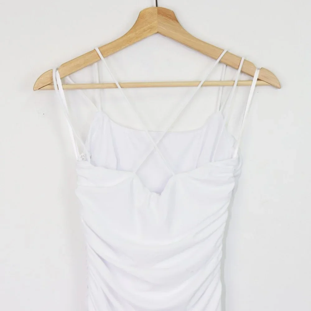 NWT superdown Lisa Ruched Mini Dress Strappy Sleeveless Bodycon White Small - Picture 8 of 9